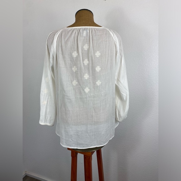Joie Womens Peasant Blouse White Embroidered Embellished In Sequence M Tie Neck - Picture 14 of 15